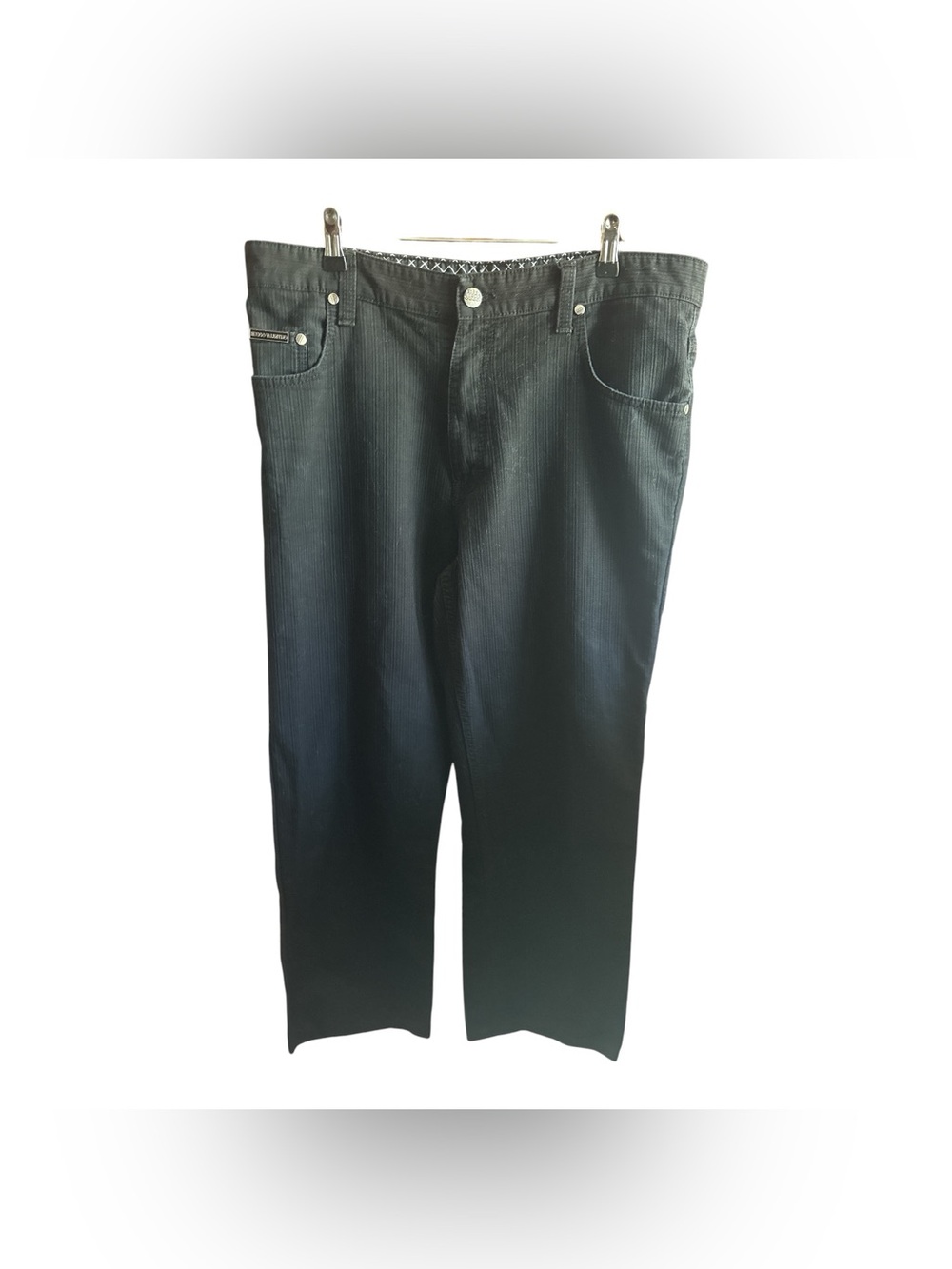 Men's Black Straight-Leg Ribbed Design Cotton Jeans 36W X 32L Casual Men Pants